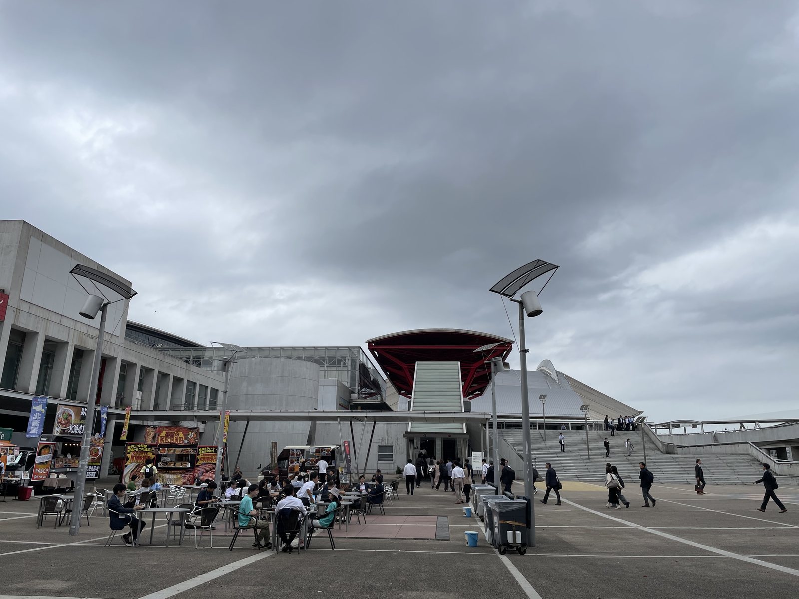 Visitors at the Makuhari Messe entrance plaza.