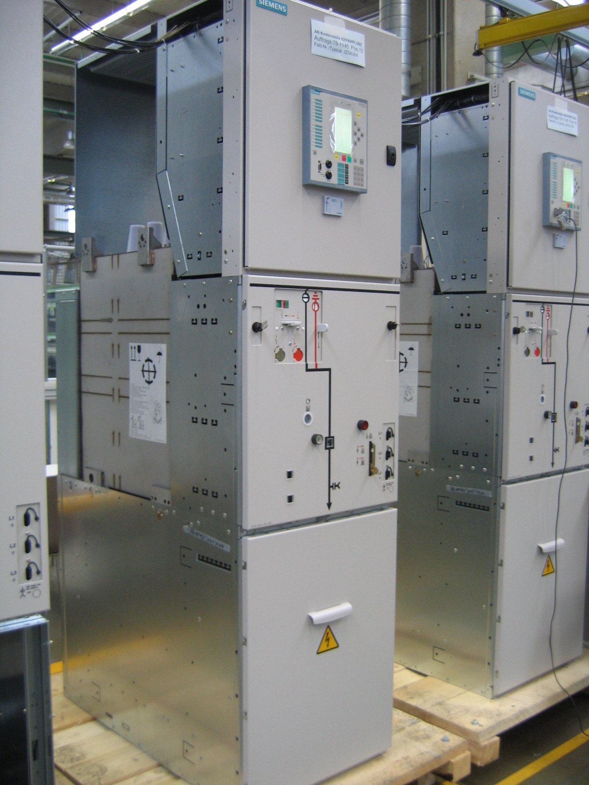 Medium-voltage switchgear panel under test.