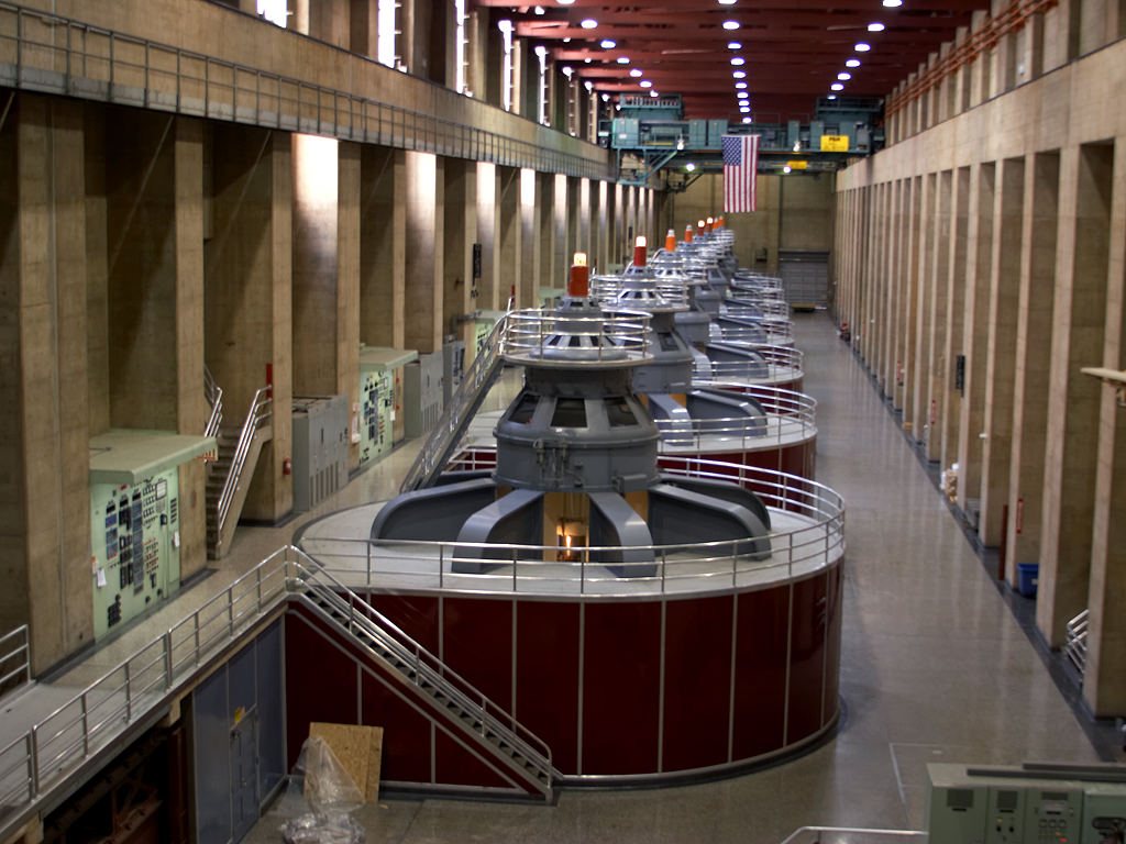 Synchronous generators in a hydro powerhouse.