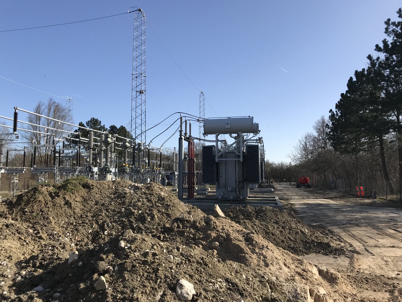 Substation under construction — earthworks and grounding stage.